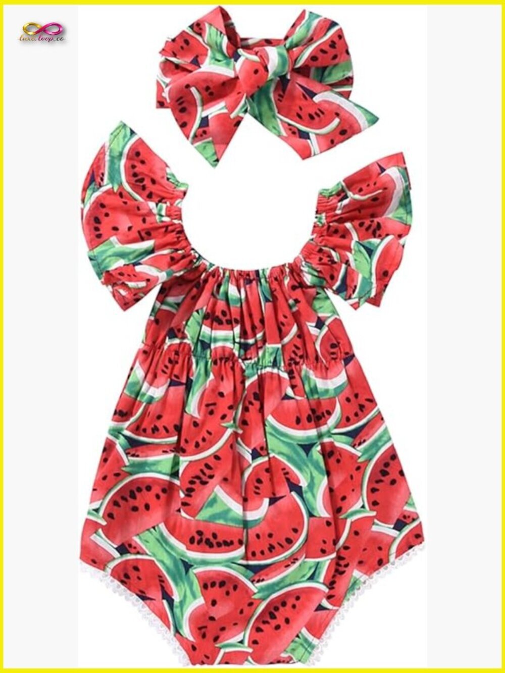 Newborn Baby Girl Short Sleeve Cotton Blend Romper with Headband